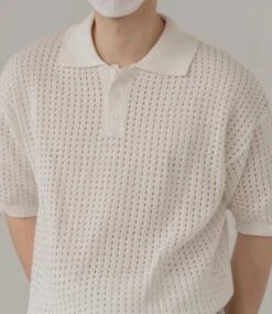 White See-Through Knit Polo Shirt | Xiumin - EXO -Diva s Closet Xiumin EXO White See Through Knit Polo Shirt 2 600x692 1