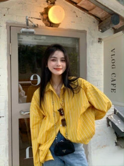 Yellow Striped Oversized Shirt | Sunghoon - Enhypen -Diva s Closet Yellow Striped Oversized Shirt Sunghoon Enhypen 3 scaled 600x801 1
