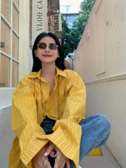 Yellow Striped Oversized Shirt | Sunghoon - Enhypen -Diva s Closet Yellow Striped Oversized Shirt Sunghoon Enhypen 4 scaled 600x800 1