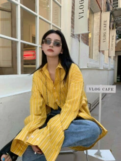 Yellow Striped Oversized Shirt | Sunghoon - Enhypen -Diva s Closet Yellow Striped Oversized Shirt Sunghoon Enhypen 7 scaled 600x800 1