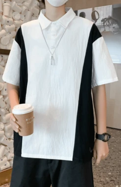 Black And White Loose Polo Shirt | Yeonjun - TXT 21 Black And White Loose Polo Shirt | Yeonjun - TXT -Diva s Closet Yeonjun TXT Black And White Loose Polo Shirt 10
