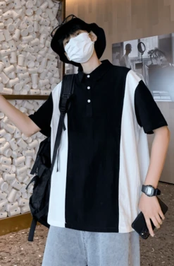 Black And White Loose Polo Shirt | Yeonjun - TXT 14 Black And White Loose Polo Shirt | Yeonjun - TXT -Diva s Closet Yeonjun TXT Black And White Loose Polo Shirt 3 e1634720468967