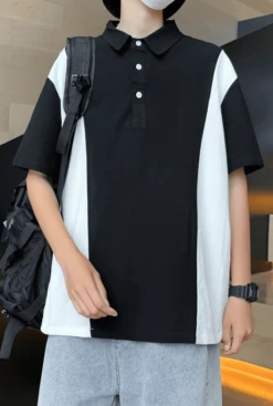 Black And White Loose Polo Shirt | Yeonjun - TXT 16 Black And White Loose Polo Shirt | Yeonjun - TXT -Diva s Closet Yeonjun TXT Black And White Loose Polo Shirt 4