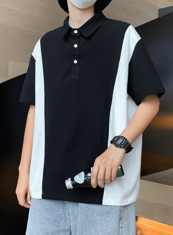 Black And White Loose Polo Shirt | Yeonjun - TXT 7 Black And White Loose Polo Shirt | Yeonjun - TXT - Image 5