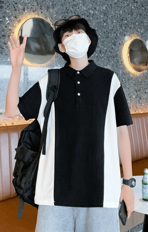 Black And White Loose Polo Shirt | Yeonjun - TXT 3 Black And White Loose Polo Shirt | Yeonjun - TXT