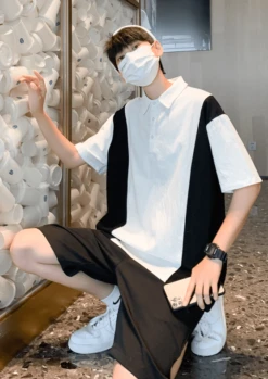 Black And White Loose Polo Shirt | Yeonjun - TXT 19 Black And White Loose Polo Shirt | Yeonjun - TXT -Diva s Closet Yeonjun TXT Black And White Loose Polo Shirt 7
