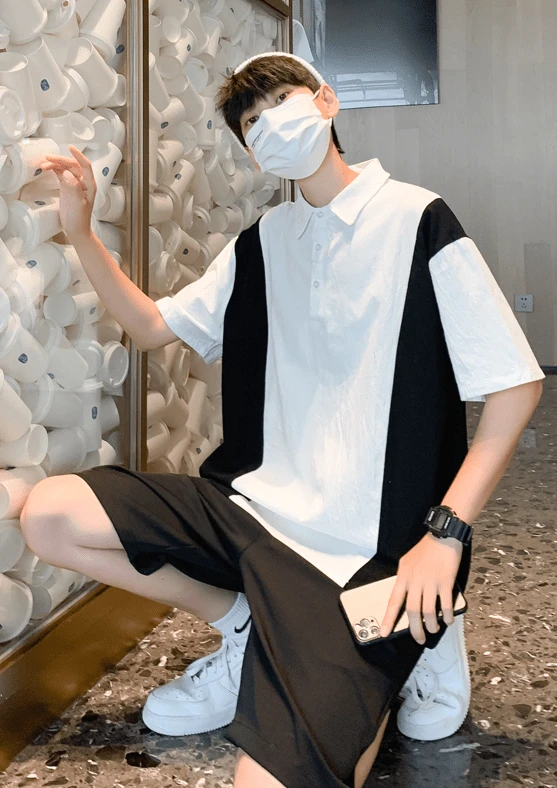 Black And White Loose Polo Shirt | Yeonjun - TXT 9 Black And White Loose Polo Shirt | Yeonjun - TXT - Image 7