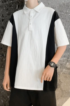 Black And White Loose Polo Shirt | Yeonjun - TXT 20 Black And White Loose Polo Shirt | Yeonjun - TXT -Diva s Closet Yeonjun TXT Black And White Loose Polo Shirt 9