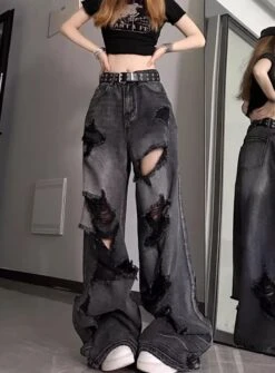Black Washed Tattered Denim Jeans | Yeonjun - TXT -Diva s Closet Yeonjun TXT Black Washed Tattered Denim Jeans 2