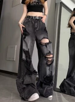 Black Washed Tattered Denim Jeans | Yeonjun - TXT -Diva s Closet Yeonjun TXT Black Washed Tattered Denim Jeans 6