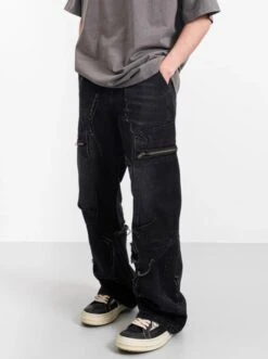 Black Zipper Pocket Distressed Jeans | Yunho - ATEEZ -Diva s Closet Yunho ATEEZ Black Zipper Pocket Distressed Jeans 3 600x805 1