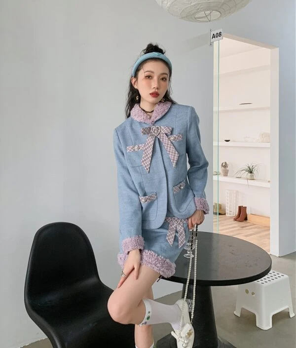 Blue Bowknot Woolen Skirt | Yuqi - (G)I-DLE 10 Blue Bowknot Woolen Skirt | Yuqi - (G)I-DLE - Image 8