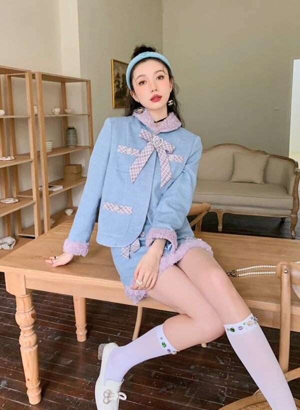 Blue Bowknot Woolen Skirt | Yuqi - (G)I-DLE 15 Blue Bowknot Woolen Skirt | Yuqi - (G)I-DLE - Image 13