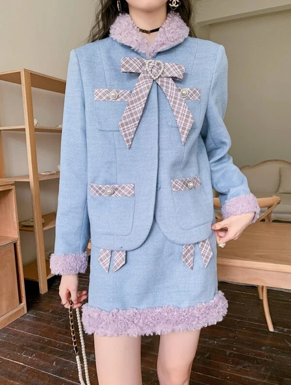 Blue Bowknot Woolen Skirt | Yuqi - (G)I-DLE 7 Blue Bowknot Woolen Skirt | Yuqi - (G)I-DLE - Image 5