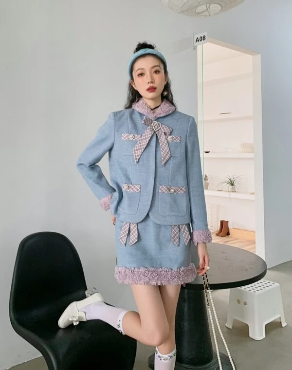 Blue Bowknot Woolen Skirt | Yuqi - (G)I-DLE 3 Blue Bowknot Woolen Skirt | Yuqi - (G)I-DLE