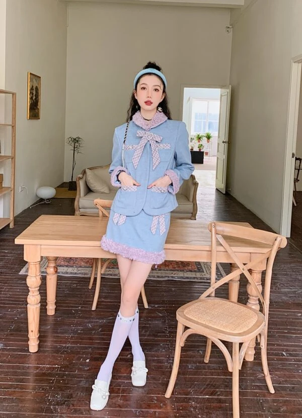 Blue Bowknot Woolen Skirt | Yuqi - (G)I-DLE 5 Blue Bowknot Woolen Skirt | Yuqi - (G)I-DLE - Image 3