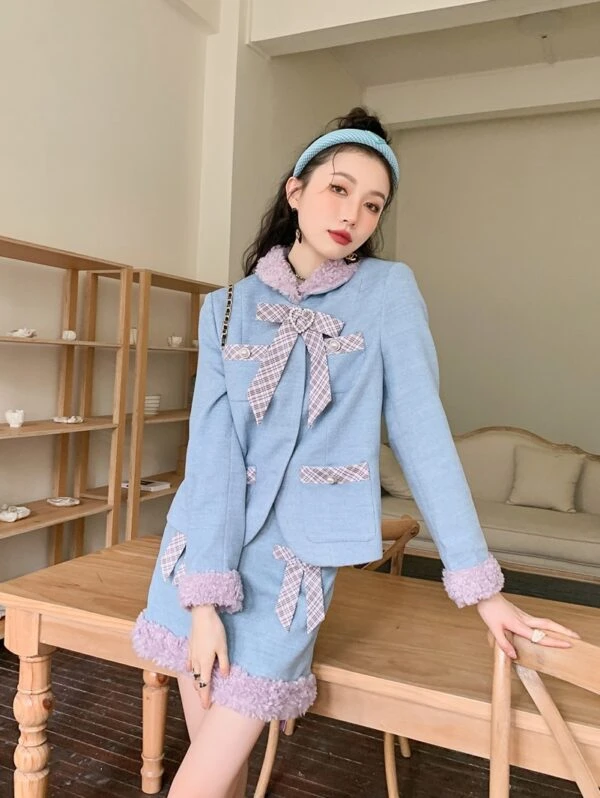 Blue Bowknot Woolen Skirt | Yuqi - (G)I-DLE 9 Blue Bowknot Woolen Skirt | Yuqi - (G)I-DLE - Image 7