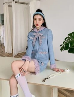 Blue Bowknot Woolen Skirt | Yuqi - (G)I-DLE 28 Blue Bowknot Woolen Skirt | Yuqi - (G)I-DLE -Diva s Closet Yuqi GI DLE Blue Bowknot Woolen Skirt 18 600x785 1