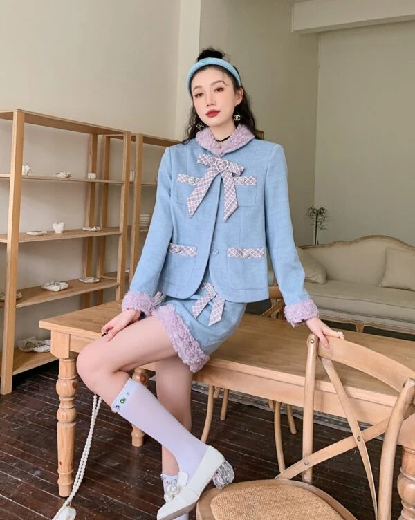 Blue Bowknot Woolen Skirt | Yuqi - (G)I-DLE 12 Blue Bowknot Woolen Skirt | Yuqi - (G)I-DLE - Image 10