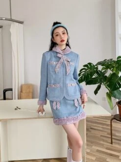 Blue Bowknot Woolen Skirt | Yuqi - (G)I-DLE 22 Blue Bowknot Woolen Skirt | Yuqi - (G)I-DLE -Diva s Closet Yuqi GI DLE Blue Bowknot Woolen Skirt 6 600x802 1